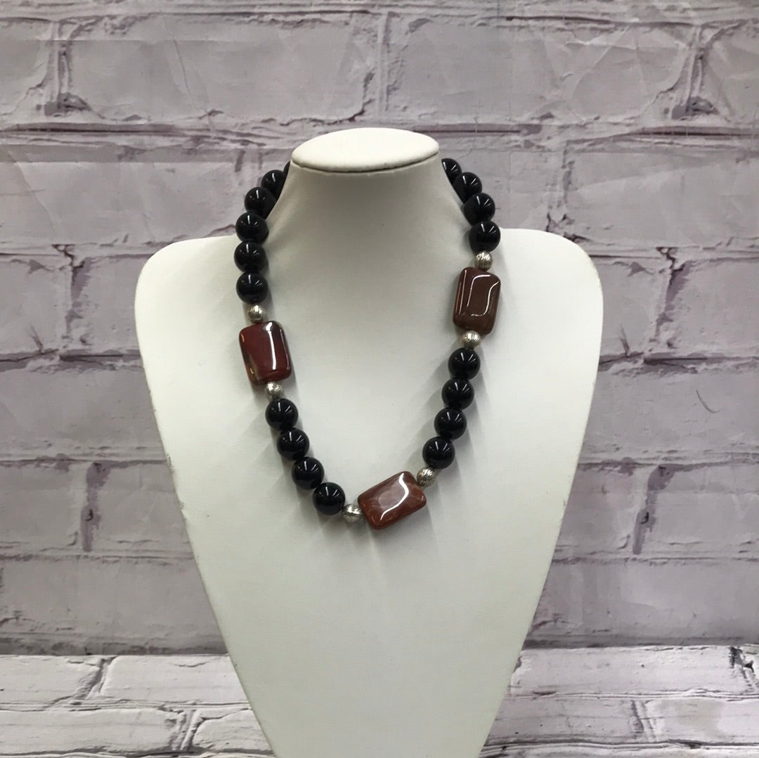 Acrylic Black Beads and Jasper Necklace