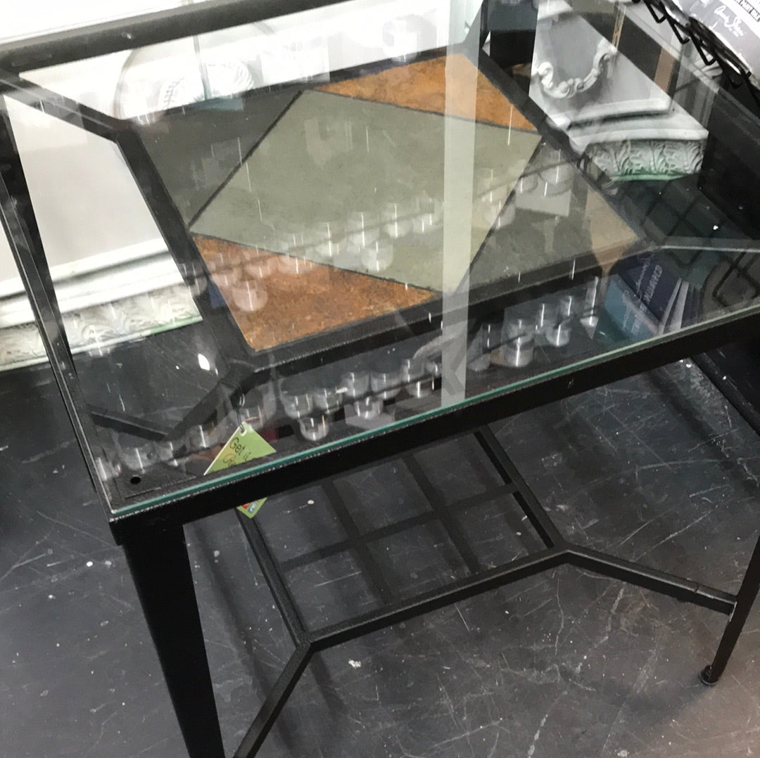 Glass Top and Metal End Table