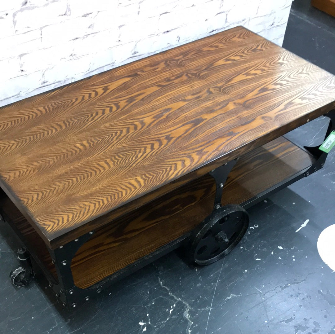 Rustic coffee table with wheels