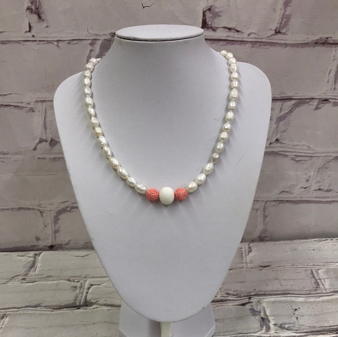 20" FW Pearls w/coral and CZ clasp