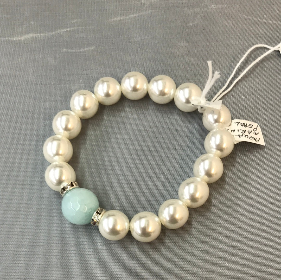 Faux Pearl/Aquamarine Bracelet