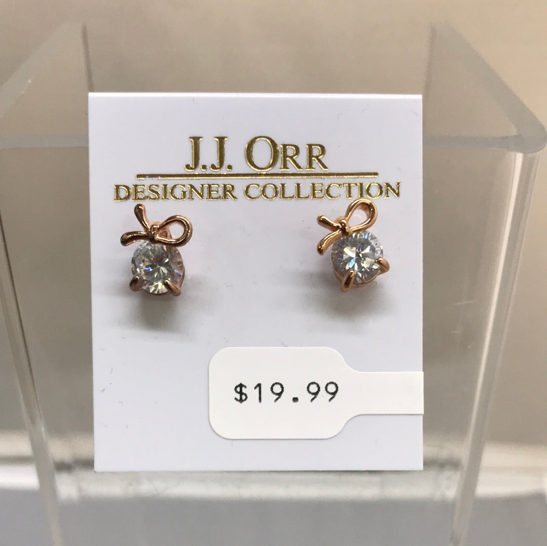 Rose Gold Bow with Gem Earring